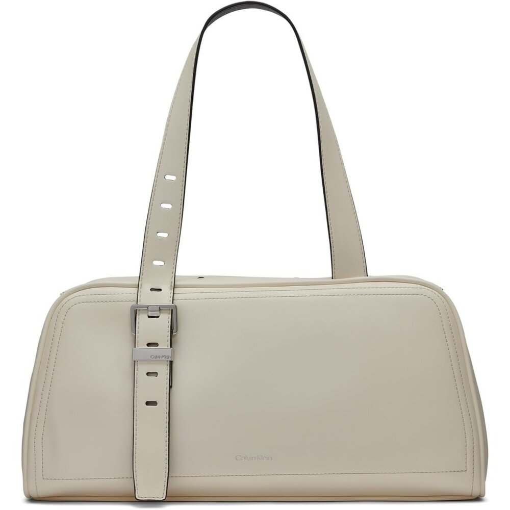 Chic White/Black Vegan Leather Satchel With Interior Organizers For Daily Use